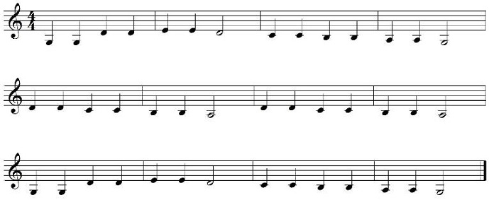 Score of Twinkle Twinkle Littel Star as played on the bass strings